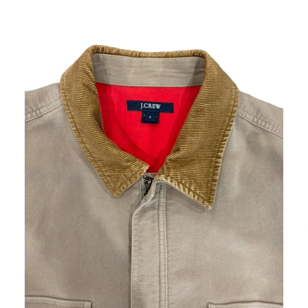 J Crew Vintage Mens Barn Jacket Large Beige Tan Corduroy Collar Chore Coat 61772